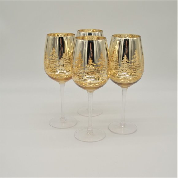 n/a Other - 🏮SOLD🏮4 WINE GLASSES GOLD CHRISTMAS TREE DESIGNS